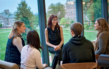 Gray talked with students in the Gendebein Room at Skillman Library.