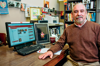 Peter Newman, 43 years after graduating, in his office in Pardee Hall
