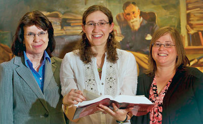 Jessica Frey ’12 (center) with Lee Upton (left), professor of English, and Jennifer Rutherford, assistant professor of chemistry.