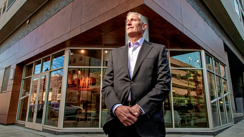 J.B. Reilly ’83 stands outside the Real Estate Lab in downtown Allentown